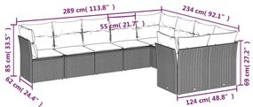 9 pcs conjunto de sofás p/ jardim com almofadões vime PE bege