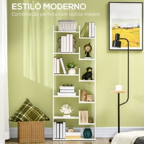HOMCOM Estante para Livros de 6 Níveis Estante com 11 Compartimentos Abertos para Sala de Estar Escritório Estúdio Anti-Tombo Carga Máxima 100kg 61x21,6x162,6cm Branco