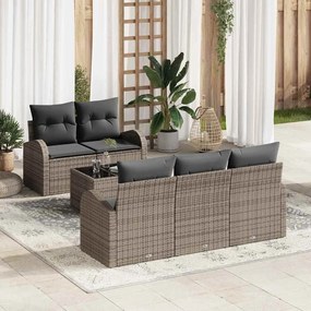 vidaXL Conjunto de Sofá de Jardim de 6 Peças com Almofadas Cinza Rattan Polímero