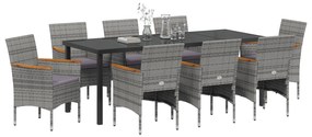 Conjunto de Jantar de Jardim de 9 Peças Cinza Rattan Poliéster