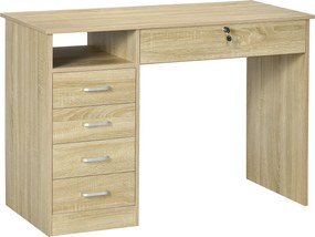 HOMCOM Secretária para Quarto ou Escritório em Madeira com 2 Gavetas e 2 Chaves, 110x50x76cm, Branco | Aosom Portugal