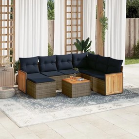 vidaXL 8 pcs conjunto sofás p/ jardim c/ almofadões vime PE cinzento