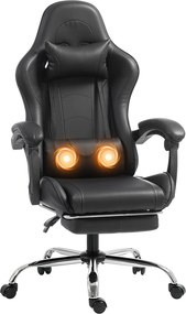 HOMCOM Cadeira Gamer Ergonômica com Almofada Lombar Massageadora, Cadeira Gamer Reclinável em Couro Sintético, Preto | Aosom Portugal