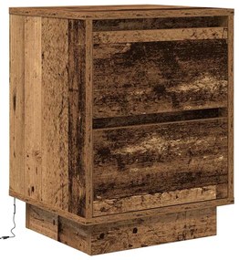 Mesa de cabeceira com luzes LED 38x34x50 cm madeira velha