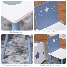 Conjunto de Mesa Infantil e 2 Cadeiras de Madeira Mesa com Cadeiras para Crianças de 2-4 Anos Branco e Azul