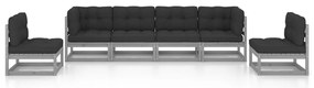 6 pcs conjunto lounge de jardim c/ almofadões pinho maciço