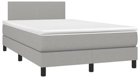 Cama box spring c/ colchão e LED 120x190 cm tecido cinza-claro