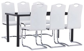 vidaXL 7 pcs conjunto de jantar couro artificial branco