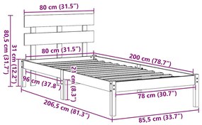 Estrado de Cama com Cabeceira 80x200 cm Madeira Sólida de Pinho