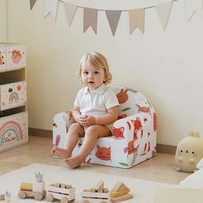 Sofá para Crianças com Estampa de Raposas com Capa Removível e Lavável Bolso Lateral Apoio de Braços 54x40x43 cm Branco