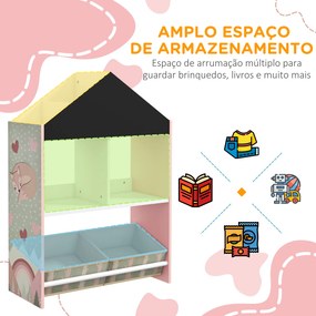 Estante para Brinquedos Organizador Infantil com Prateleiras Abertas e 2 Caixas de Tecido não Tecido Amovíveis 62,4x26,5x90 cm Rosa