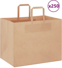 vidaXL Sacos de papel 250 unid com alças castanho 32x22x24 cm
