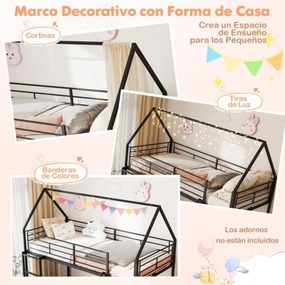 Cama Beliche Crianças 204 x 195 x 181,5 cm em forma de casa com escorrega (COLCHÃO E ACESSÓRIOS IMAGEM NÃO INCLUIDOS) com grade de segurança e escada