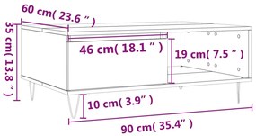 Mesa de centro 90x60x35 cm derivados de madeira cinzento sonoma
