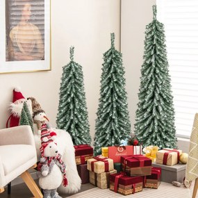 Conjunto de 3 árvores de Natal artificiais em forma de lápis 120/150/180cm com neve realista 100/120/180 luzes LED 216/302/505 pontas de ramos Verdes