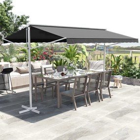 Toldo de dupla inclinação 4 x 3 m, manual e retrátil, inclinação ajustável, metal com revestimento epóxi, branco, poliéster impermeável e com proteção
