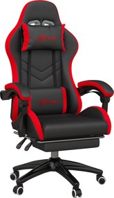 Vinsetto Cadeira Gaming Ergonómica Reclinável 135° de Couro PU com Suporte Lombar Altura Ajustável 65x65x129 cm Preto e Vermelho | Aosom Portugal