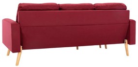 Sofá de 3 lugares com apoio de pés tecido vermelho tinto