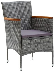 3 pcs conjunto bistrô jardim vime PE e vidro temperado cinzento