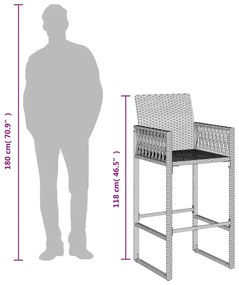 Bancos de bar para jardim 2 pcs vime PE cinzento