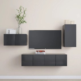 vidaXL 4 pcs conjunto de móveis de TV contraplacado cinzento