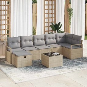 Conjunto de Sofá de 8 Peças para Jardim com Almofadas Bege de Polirattan