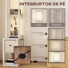 Candeeiro de Pé Moderno com Prateleiras Abertas Gaveta de Tecido e Interruptor de Pé 43,5x26,5x169 cm Branco