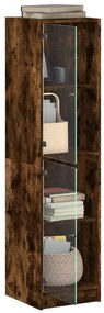 Aparador alto c/ portas de vidro 35x37x142 cm carvalho fumado