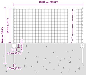 Cerca de Arame Soldado com 44 Postes em U Cinza 0,6x100 m Aço