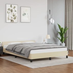 Estrutura de cama c/ cabeceira couro artificial 140x190cm creme