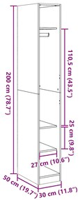 Roupeiro 30x50x200 cm derivados de madeira carvalho fumado