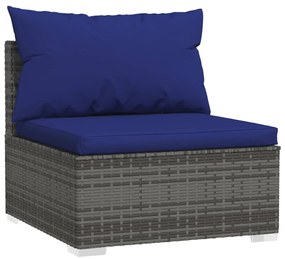 2 pcs conjunto lounge de jardim c/ almofadões vime PE cinzento