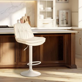 Banco de bar em couro sintético com estrutura branca 92-113 x 46 x 54 cm branco