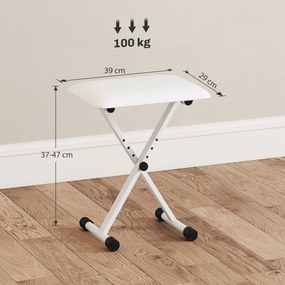 Banco de piano dobrável, banco de piano com altura ajustável, assento estofado em PU, 39 x 29 x 37-47 cm, branco