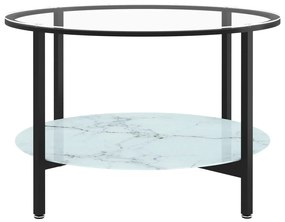 Mesa de centro 70 cm vidro temperado preto e branco mármore