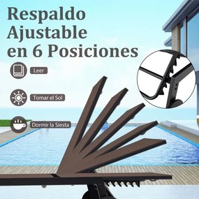 Conjunto de jardim com Espreguiçadeira jardim Tecido respirável Encosto ajustável Rodas e  Mesa de vidro temperado Castanho