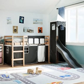 vidaXL Cama alta criança c/ torre 80x200 cm pinho maciço branco/preto