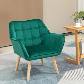 Poltrona Moderna Poltrona de Leitura Estofada em Veludo com Assento Amplo Pés em Madeira  67x61,5x71 cm Verde