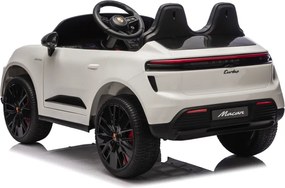 Carro elétrico para crianças até 5 anos Porsche Macan Turbo 12V, com bateria de lítio, Pneus de borracha, Controle remoto Branco