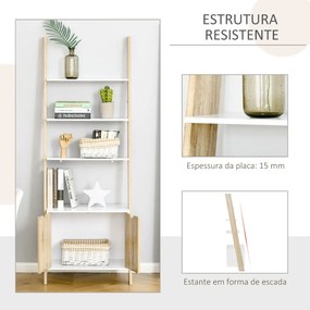 HOMCOM Estante em Forma de Escada de Madeira com 3 Prateleiras e 1 Armário Estante de Estilo Nórdico Moderno 60x40x171cm Carvalho e Branco