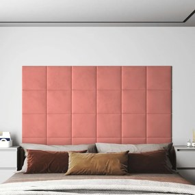 Painel de parede 12 pcs 30x30 cm veludo 1,08 m² rosa