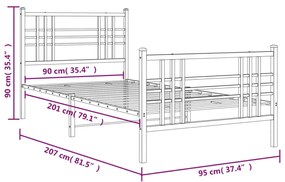 Estrutura de cama com cabeceira e pés 90x200 cm metal branco