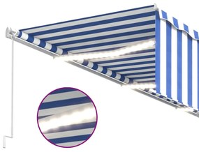 Toldo retrátil manual com estore/LED 6x3 m azul e branco