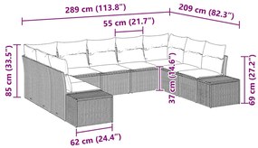 Conjunto de Sofá de Jardim com 9 Peças e Almofadas - Vime Sintético Ci
