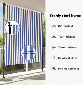 Estore de rolo para exterior 150x270cm tecido/aço azul e branco
