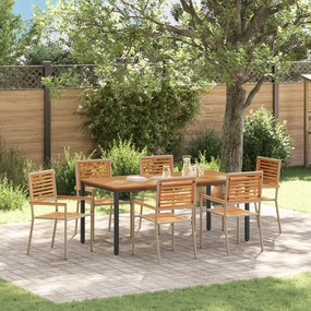 Conjunto de Jantar para Jardim vidaXL de 7 Peças Bege de Polyrattan Acácia