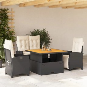 vidaXL 4 pcs conjunto de jardim p/ jardim c/ almofadões vime PE preto