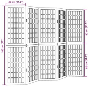 Biombo com 5 painéis madeira de paulownia maciça branco