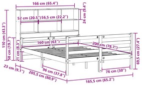 Cama com estante sem colchão 160x200 cm pinho maciço branco