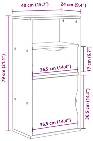 Armário lateral gaveta ODDA 40x24x79 cm pinho de madeira maciça